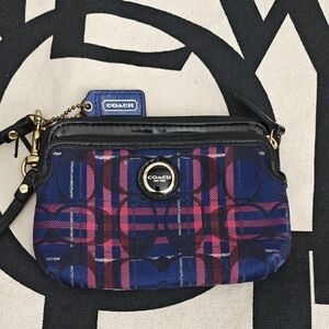 Coach Plaid Blue and Pink Wristlet